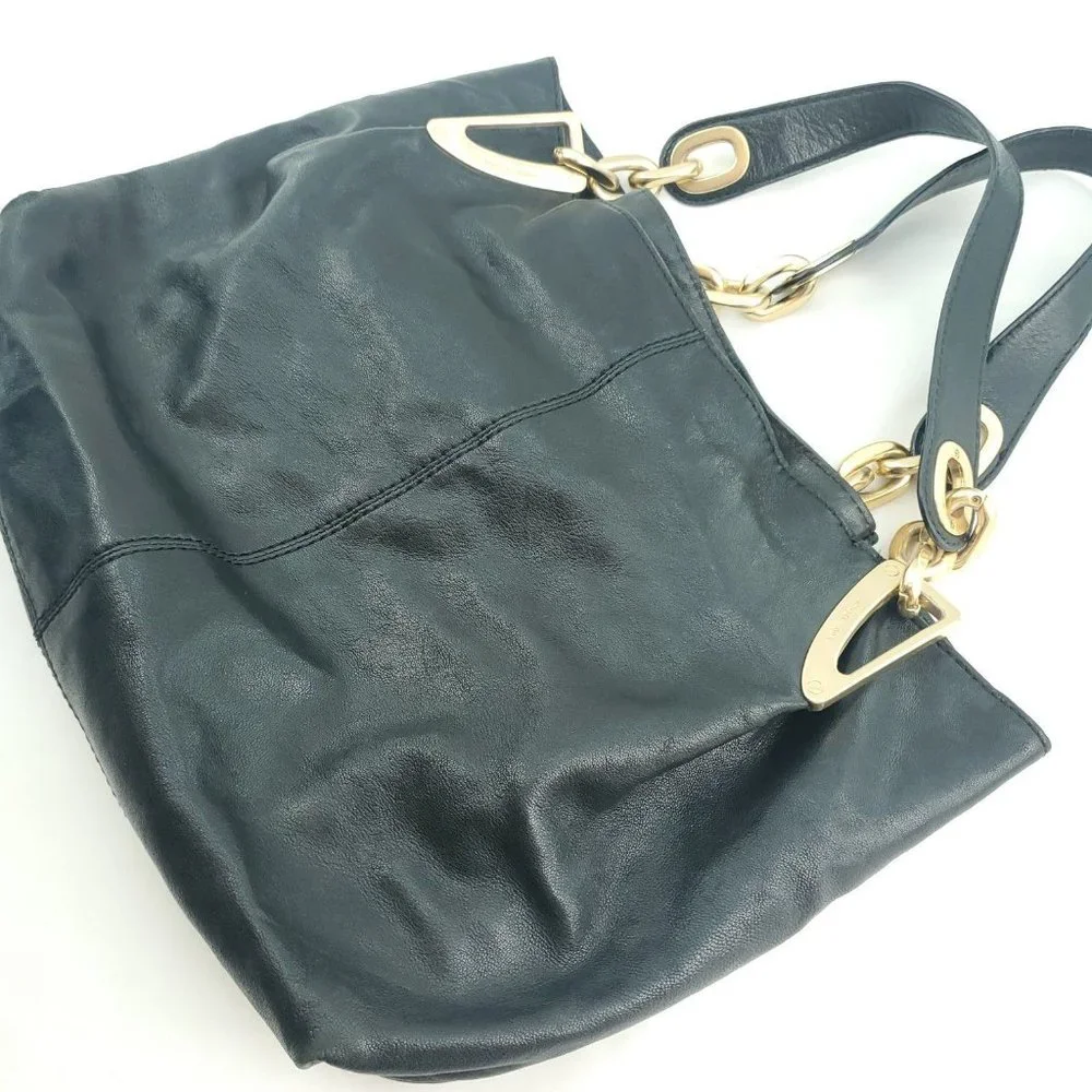 Michael Kors Womens Black Leather Double Handles Shoulder Handbag Purse